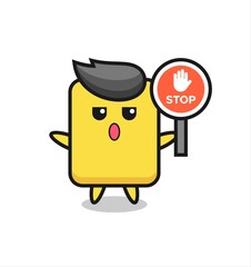 yellow card character illustration holding a stop sign