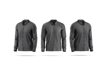 Blank black classic shirt mockup, front and side view