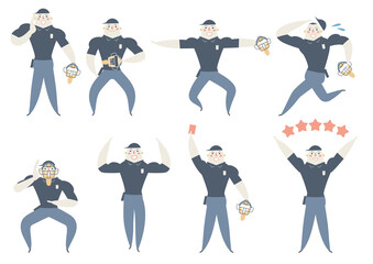 さまざまなポーズで判定する審判　イラスト素材
