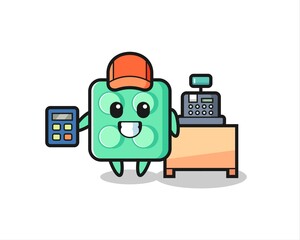 Illustration of brick toy character as a cashier