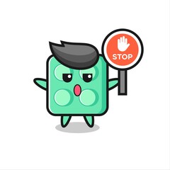 brick toy character illustration holding a stop sign