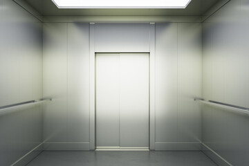 Abstract light hall with light blank elevator doors with copyspace. 3D rendering, mock up © Who is Danny