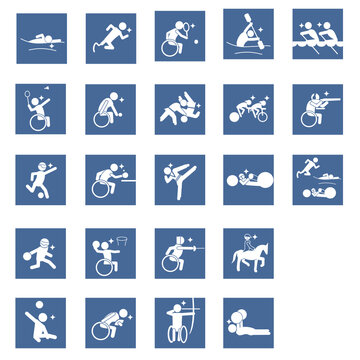 para Summer sports pictogram Blue square frame set , パラ スポーツ ピクトグラム 青 四角枠,SVG