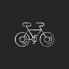 Fototapeta na wymiar Bicycle chalk white icon on dark background. Taiwan cycling travel. Riding round entire world. Asian journey. Touring gear entertainment item. Isolated vector chalkboard illustration on black