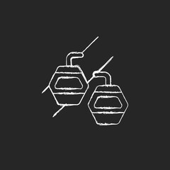 Maokong gondola chalk white icon on dark background. Taipei lift transportation. Crystal travel. Asian trip. Taiwan cable car. Mountain chariot. Isolated vector chalkboard illustration on black © bsd studio