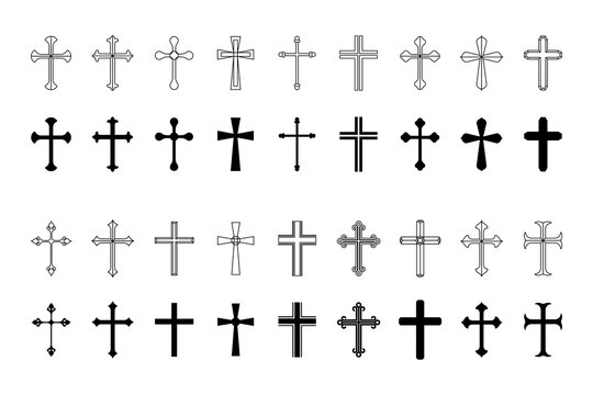Christian cross icons set on white background. Vector illustration