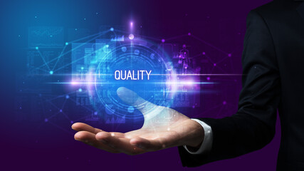 Man hand holding digital technology concept