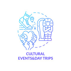 Cultural events and day trips concept icon. Internship program abstract idea thin line illustration. Sightseeing, walking tours. Gain authentic local experiences. Vector isolated outline color drawing