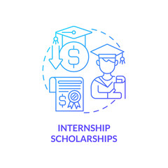 Internship scholarships concept icon. Internship financing abstract idea thin line illustration. Grants to outstanding students. Bursaries for study abroad. Vector isolated outline color drawing