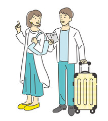 旅行をするカップルのベクターイラスト素材／夫婦／旅行