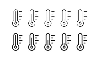 Thermometer icon set. Line heat and cold concept illustration. Temperature indicator simple symbol in vector flat