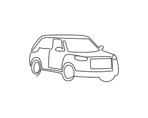 Crossover, automobile continuous line drawing. One line art of off-roader, four-by-four, car.