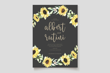 beautiful hand drawn watercolor sunflower invitation card set