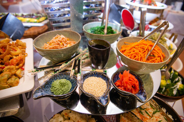 dishes in the restaurant on the table in business lunch