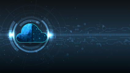 Cloud Computing concept design.Cloud storage with data protected exchange  Cloud computing, big data center, on dark blue background.Cloud Technology illustration concept.