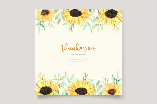 beautiful hand drawn watercolor sunflower invitation card set