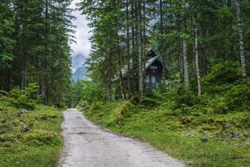 Fototapeta premium The hiking path to Upper Gosau Lake Dachstein, Austria