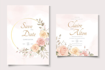Obraz na płótnie Canvas Beautiful soft floral and leaves wedding invitation card design