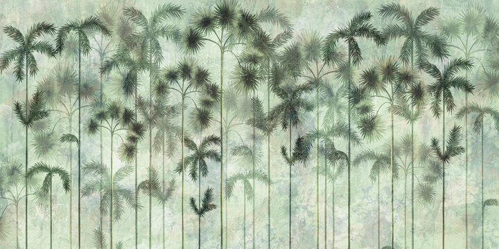 tall tropical trees in the interior of any room, wall mural painted art © Виктория Лысенко