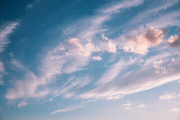Natural Blue Light Cloudy Sky Abstract Background View. Backdrop Clouds Cloud