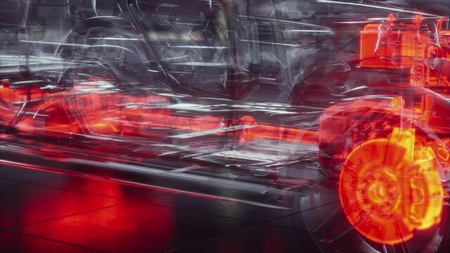 transparent car with engine in laboratory
