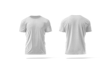Blank melange wrinkled t-shirt mockup, front and back view