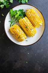 corncob grilled corn fast food meal snack copy space background rustic top view