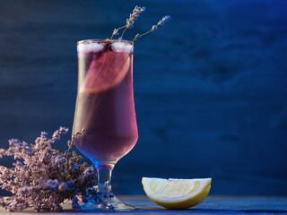 Refreshing summer lavender drink, homemade lemonade. Alcoholic cocktail