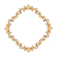 Decorative gold frame with scrolls. Hand drawn elements for design