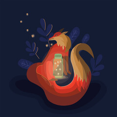 animal fox fireflies