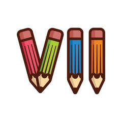 Simple pencil cartoon black line art number seven design vector