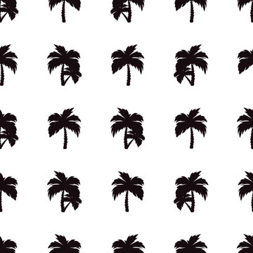 Vector seamless tropical pattern with palm tree on a white background. Vector floral illustrations for textile, print, wallpaper, packaging. 