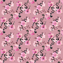 Abstract stylish floral seamless pattern. Plain background. Beautiful print for decoration of textiles and design.