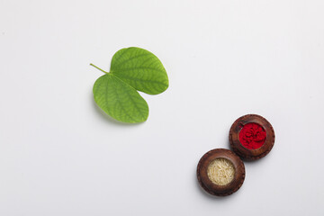 Dussehra greeting card using apta / Bauhinia racemosa