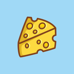 Part of big cheese sliced cartoon style line art illustration design vector