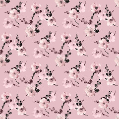 Abstract stylish floral seamless pattern. Plain background. Beautiful print for decoration of textiles and design.