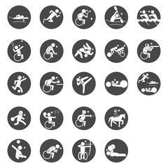 Para summer sports pictogram set, black, circle frame, パラ サマースポーツピクトグラム セット,黒,円枠 ,SVG