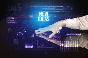 Obraz premium Businessman touching huge screen concept