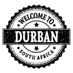 WELCOME TO DURBAN - SOUTH AFRICA, words written on black stamp