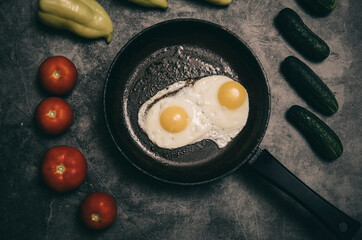 fried eggs in a frying pan