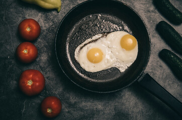 fried eggs in a frying pan