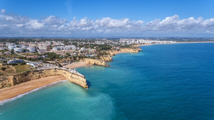 Fototapeta na wymiar Aerial Beautiful Portuguese Beaches Armacao De Pera View From Sky 1