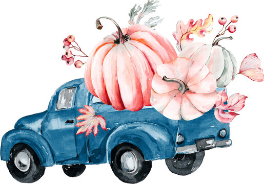recommend clip art: watercolor harvest truck, fall pumpkin harvest clipart. Thanksgiving pumpkin illustration, Harvest festival invitation, farmhouse clipart