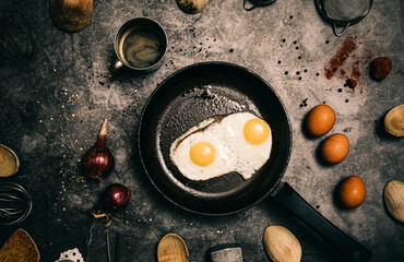 fried eggs in a pan