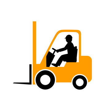 Orange forklift truck. Vector icon on white background