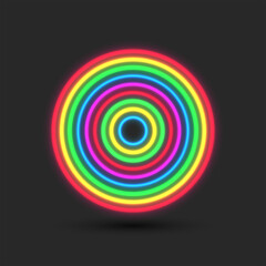 Circles pattern geometric shape glowing neon, round logo mockup or background template, thin bright multicolored lines pattern.