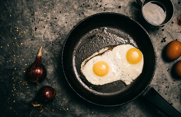 fried eggs in a frying pan