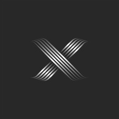 Calligraphic logo X letter monogram design template, smooth luxury parallel lines, cross symbol