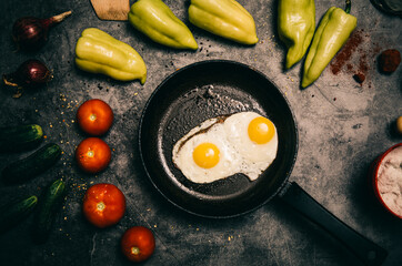 fried eggs in a frying pan