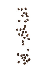Coffee beans falling isolated on white background with clipping path.